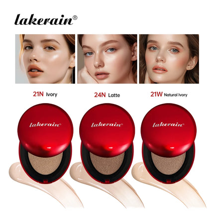 LAKERAIN 12 Color Red Shell Air Cushion Foundation Natural Coverage Lightweight Breathable Air Cushion Foundation