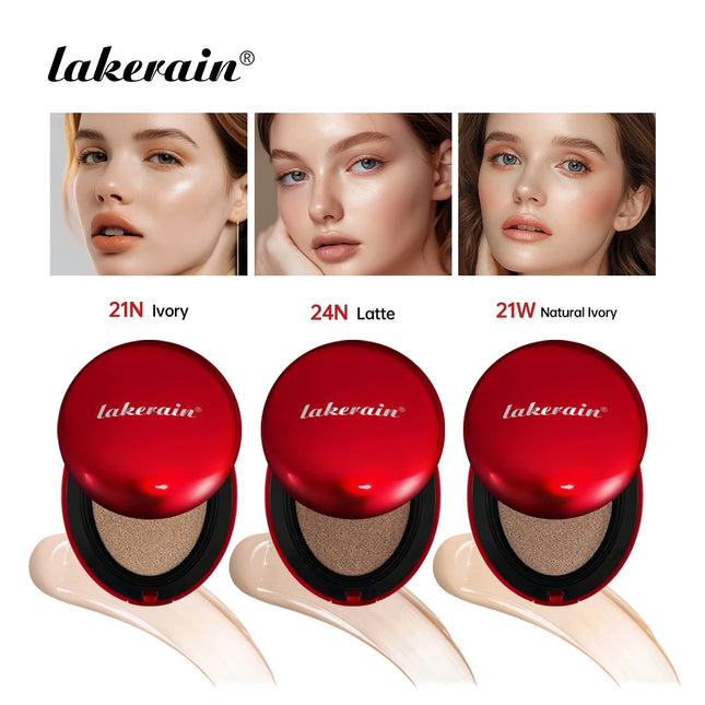 LAKERAIN 12 Color Red Shell Air Cushion Foundation Natural Coverage Lightweight Breathable Air Cushion Foundation