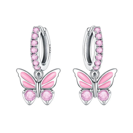 925 Sterling Silver Inlaid Zircon Butterfly Earrings Insect Element Original Design Women's Fashion Party Jewelry Gift Ear Loops
