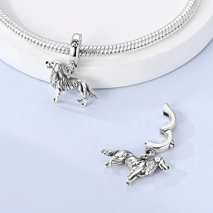 Hot Sale 925 Sterling Silver Puppy Beads & Teddy & Golden Retriever Dangle Charm Fits Bracelet Beloved Pet Pendant Gifts