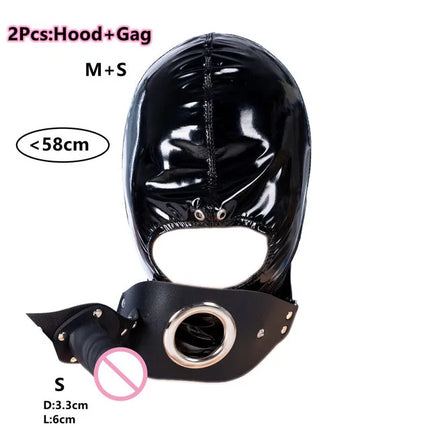 Sexy Fetish Full Head Hood Couple Adult Cosplay Games PU Leather Mask Hood Halloween Party Bondage Face Cover Role Play Costume