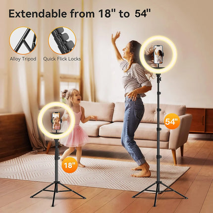 12" Selfie Ring Light with Aluminum Tripod Stand,Bluetooth Remote, for Video,Photos,Make Up,3 Color Mode Controller,USB Powered
