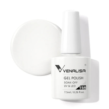 Venalisa 7.5ml Gel Nail Polish, White Cap, Glass Formula, No Wipe Top Coat, UV LED Soak-Off Glitter Color Nail Lacquer