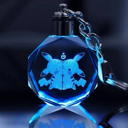 Pokemon Cartoons Anime Figure Pikachu Charizard Mewtwo Eevee Crystal Collection Luminous Keychain Pendant Model  Toy Gift