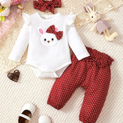 3PCS Newborn Baby Girl Clothes Set Cute Little Rabbit Long Sleeve Bodysuit+Pant+Headband Fashion Costume for Toddler Girl 1-18M