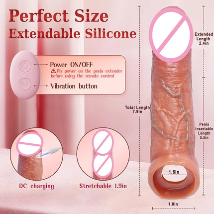 Penis Enlargement Sleeve Vibrator for Men Hollow Dildo Silicone Ejaculation Delay Realistic Penis Extender Adult Couples Sex Toy