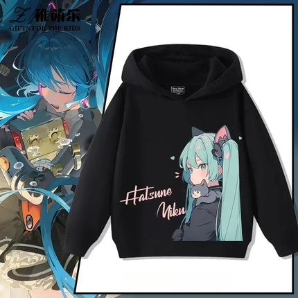 Hatsune Miku MIKU 2025 Trend Explosion Cartoon Print Children's Hooded Sweatshirt Boys and Girls Autumn Winter  All-match Tops