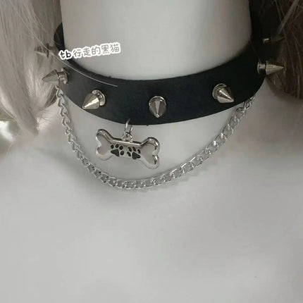 Dopamine Subculture Y2K Girls Dark Punk Japanese style rivet puppy Small pill Star pendant Cute black blue pink choker necklace