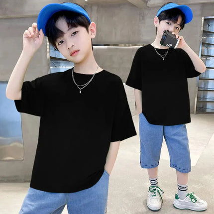 100% Cotton 180gsm Fabric Children Boy Girl T shirt 2025 New Summer Women Short Sleeve T-Shirt Cute Style White Solid Color Tops