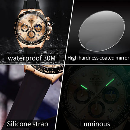 OLEVS 2875 Fashion Men's Watch Luxury Original Moon Phase Calendar Wristwatch Chronograph Luminous Waterproof Watch For Men