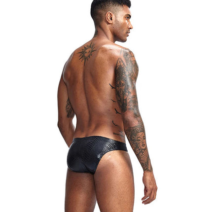 Faux Leather Underwear Men Briefs Sexy Snake Skin Slips Homme  Lingerie Ultra Thin Erotic Underpants Wet Look Panties