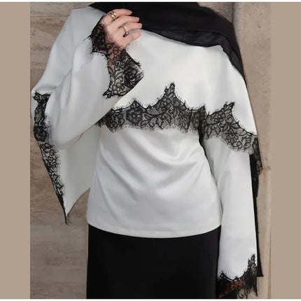 Elegant Lace Patchwork Shawl Top Skirt Set Women Lace Up Full Sleeve Shirt Loose Long Skirt 2026 Spring Fashion Lady Outfit