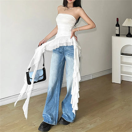 Fashion 2025 Ribbon Chest Top Women Spring Summer New Sexy Solid Vest Female Sleeveless Sweet Y2k Streetwear Lady Party Club