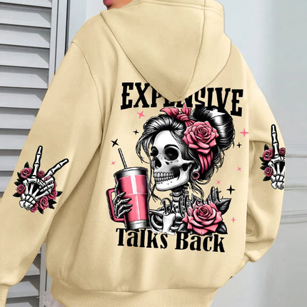 Expensive Talks Back Funny Printing Womens Hoodie Loose Multicolor Pullovers Fleece Autumn Sportswear Casual Pocket Hoody