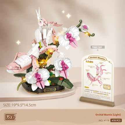 Children's small particle building block toy set insect series 478PCS potted orchid mantis model assembly assembly girl toy gift