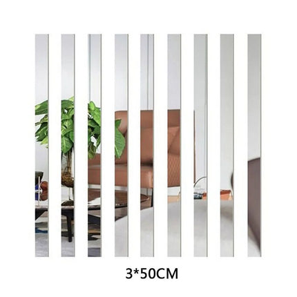 10Pcs Acrylic Mirror Sticker Long Strip Mosaic Wall Sticker 50cm Gold/sliver/black For Living Room Bedroom Home Decoration