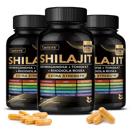 Shilajit Supplement with Sea Moss, Ashwagandha, Magnesium & Zinc - 19 IN 1 Organic Capsules,Plant-Based,Non-GMO