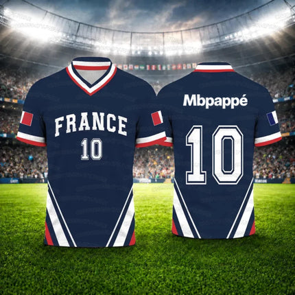 2026 Summer France Flag Print Soccer Jersey NO.10 Mbappé Men's Women's Quick Dry Sports Tees Soccer Fans Training T-shirt Tops