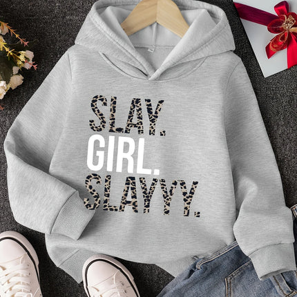 Girls Fashion Hooded Sweatshirt Casual Style Casual Long Sleeve Pullover with Kangaroo Pockets Fashionable Letter Cartoon Print