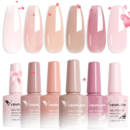 6pcs/kit VENALISA Valentine's Day Collection Lovely Pink Nails HEMA FREE TPO FREE Soak Off UV LED Semi Permanent Set Gel Varnish