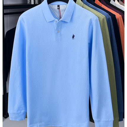 100% pure cotton luxury men's long-sleeve polo shirt designer brand Paul pony embroidery soft comfort spring autumn casual T-shirt