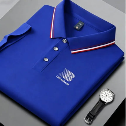 Men's Summer Polo Shirt, Brand Print, Short Sleeved Striped Collar, Summer Breathable Casual Business Top