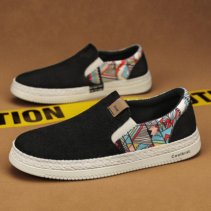 Men's Slip-On Casual Loafers | Ethnic Print Canvas Shoes | Lightweight Breathable Walking Shoes
