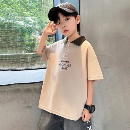 Boys Summer Cartoon Print Polo Shirt 5-14 Years Fashion Short Sleeve Cotton Sport T-shirt Casual Letter Top for Kids