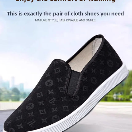 Low-Top Men's Shoes Chinese Style Soft Bottom Driving Shoes Breathable Casual Loafers Flat Heel Slip-On Canvas Shoes