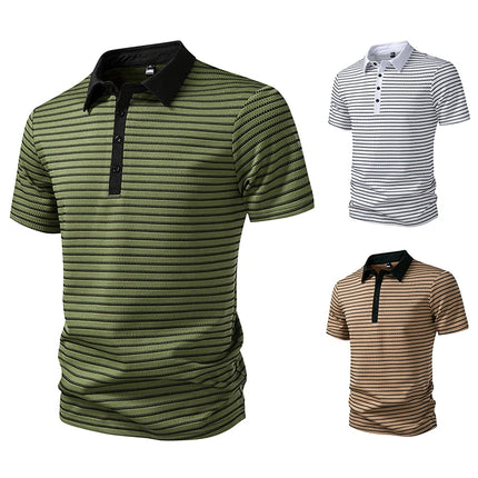 Striped Print Men's Polo Shirt: A Simple, Stylish, and Breathable Casual Top for Everyday Wear