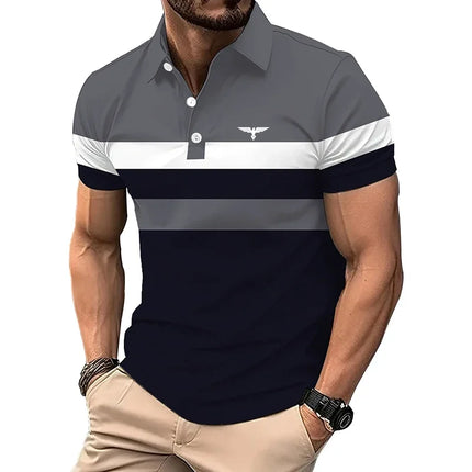 Men's summer casual short-sleeve sports shirts, men's polo shirts, color block, slim fit lapel shirts, polo shirts, men's