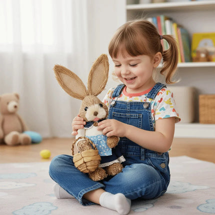 35cm Size Easter Straw Rabbit Handmade Craft Country Retro Style Woven Bunny Exquisite Hand Gifts Realistic Design