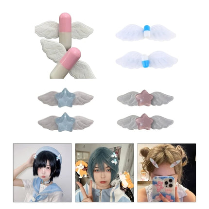 2pcs Cute Hairpins Sweet Hair Barrettes Y2K Pill Star Wings Hair Side Clip