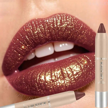 Glitter Pearlescent Crayon Lipstick Quicksand Golden Shining Non-stick Cup Shiny Lip Tint Fine Shimmer Lip Liner Stick Makeup