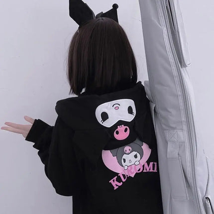 Sanrio Kawaii Pompompurin Cinnamoroll Hooded Hoodie Cardigan Coat Anime Kuromi Cute Costume Jacket Spring Loose Girls Student