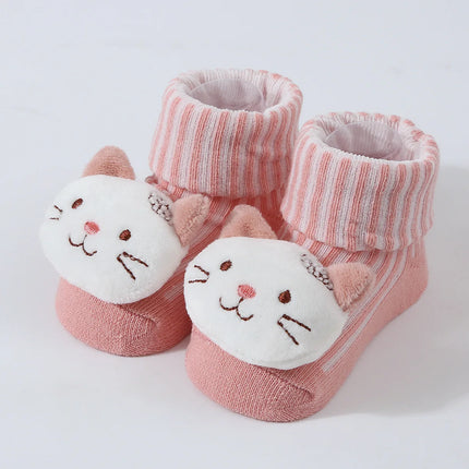 Cute Cartoon Doll Newborn Socks Spring New Baby Soft Solid Prewalker Knitted Sock For Girls Boys Infant Knitting Floor Socks