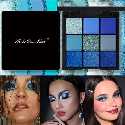 9-color Dolphin Blue Sweat-proof Natural Matte Pearlescent Glitter Eyeshadow Palette Eye Makeup for Music Festival Cosmetics