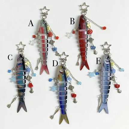 Fish Keychain Bionic fish bait keychain, ocean small fish multi-section fish Luya bag pendant cross-border