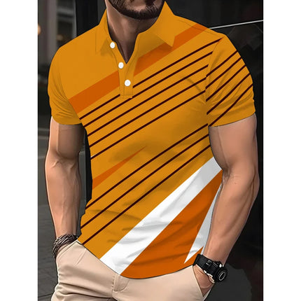 Color block men's shirts, fashionable striped printed T-shirts, men's shirts, polo shirts, short-sleeved lapels, designer T-shir
