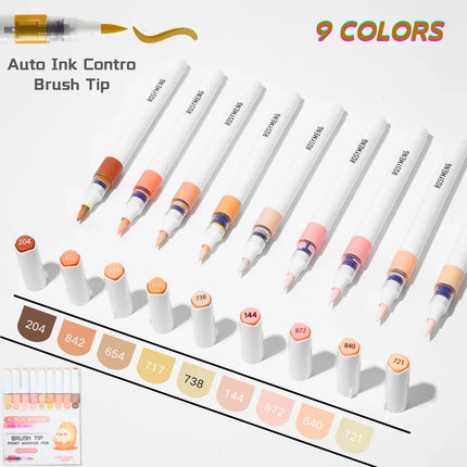 ROSYMENG 126/9 Colors Acrylic Paint Marker Pens Soft Brush Professional Drawing Pens PK LANGUO School Stationery Art Supplies