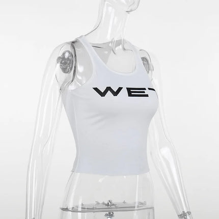 PixieKiki Wet Letter Print White Crop Top Shirt Y2k Streetwear Sexy Summer Clothes for Women Tank Tops 2024 P66-AE10