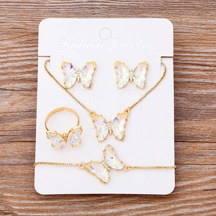 Nidin Lucky Butterfly Jewelry Sets For Women Wedding Jewelry 12 Colors  Zircon Earrings Bracelets Rings Pendant Necklace Gift