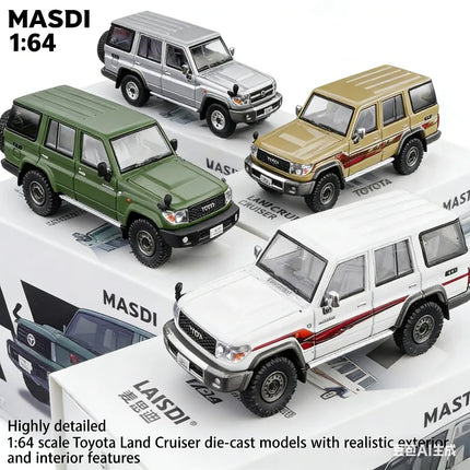 MASDI 1:64 Toyota Land Cruiser LC76 Land Cruiser Pro replica alloy car model, boys' festival gift toy collection item.