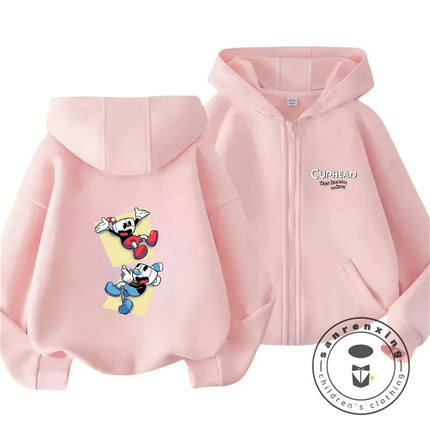 Cuphead 2026 Lovely Zipper Hoodie Boys Girls 3-14Y Autumn Winter Cute Kawaii Cartoon Street Hot Fashion Outdoor Casual Warm