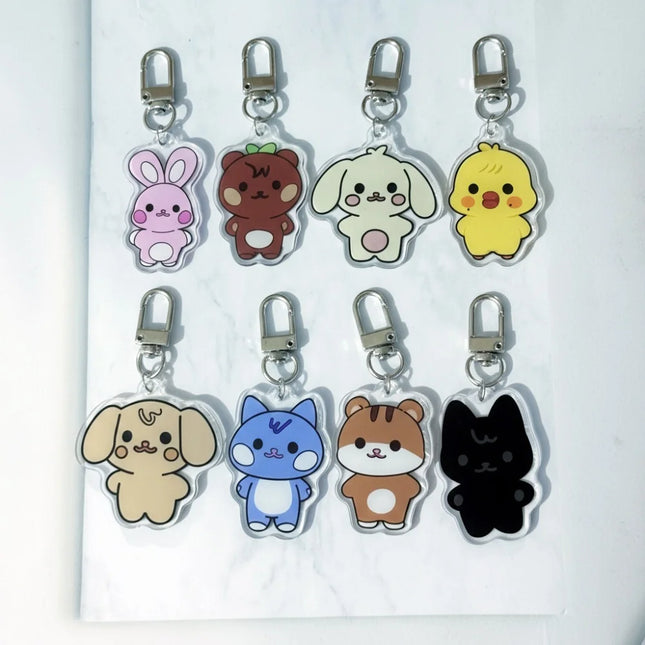 2pcs Kpop Ateez Aniteez Cartoon Character Plush Pendant with Acrylic Keychain Keyring San Bag Accessories Fans Gift Collection