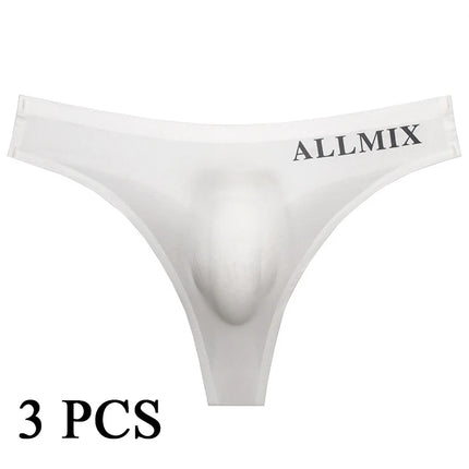 3 PCS Sexy Transparent Underwear Men Thongs Sports Fitness Letter Thin Hip Panties G-Strings Ice Silk Low Waist Seamless Thongs