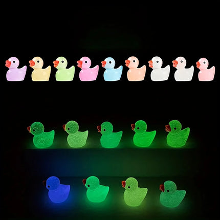 30/60/100PCS Luminous Mini Duck Micro Landscape Access Miniature Figurines Fairy Home Decoration Glow in the Dark Mixed Style