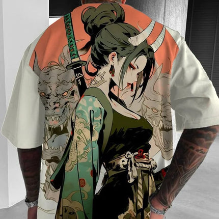 Men's and Women's Summer Fashion 3D Print Japanese Anime Printing T-shirt Casual Polyester Round Neck Casual Short Sleeve Tees