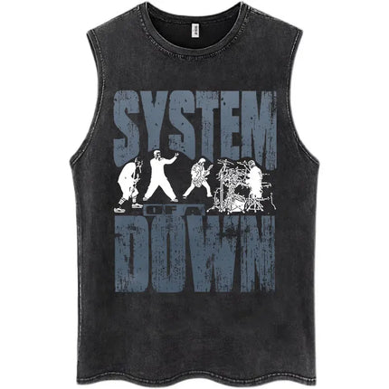 Washed Rock Band System of A Down Mezmerize Tank Tops Men's Retro Hip Hop Gothic Sleeveless T-shirt Oversized Cotton Vests Gifts