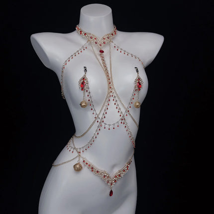 Sexy Ruby Bell Nipple Clip All-in-One Erotic Nipple Chains 5 Sizes of Butt Plugs Breast Stimulation Sexy Accessories SM Sex Toy